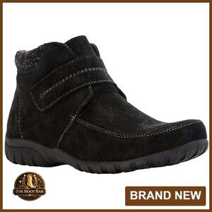 Leather Ankle Boots with Hook Loop Strap, Removable Footbed, Size 6